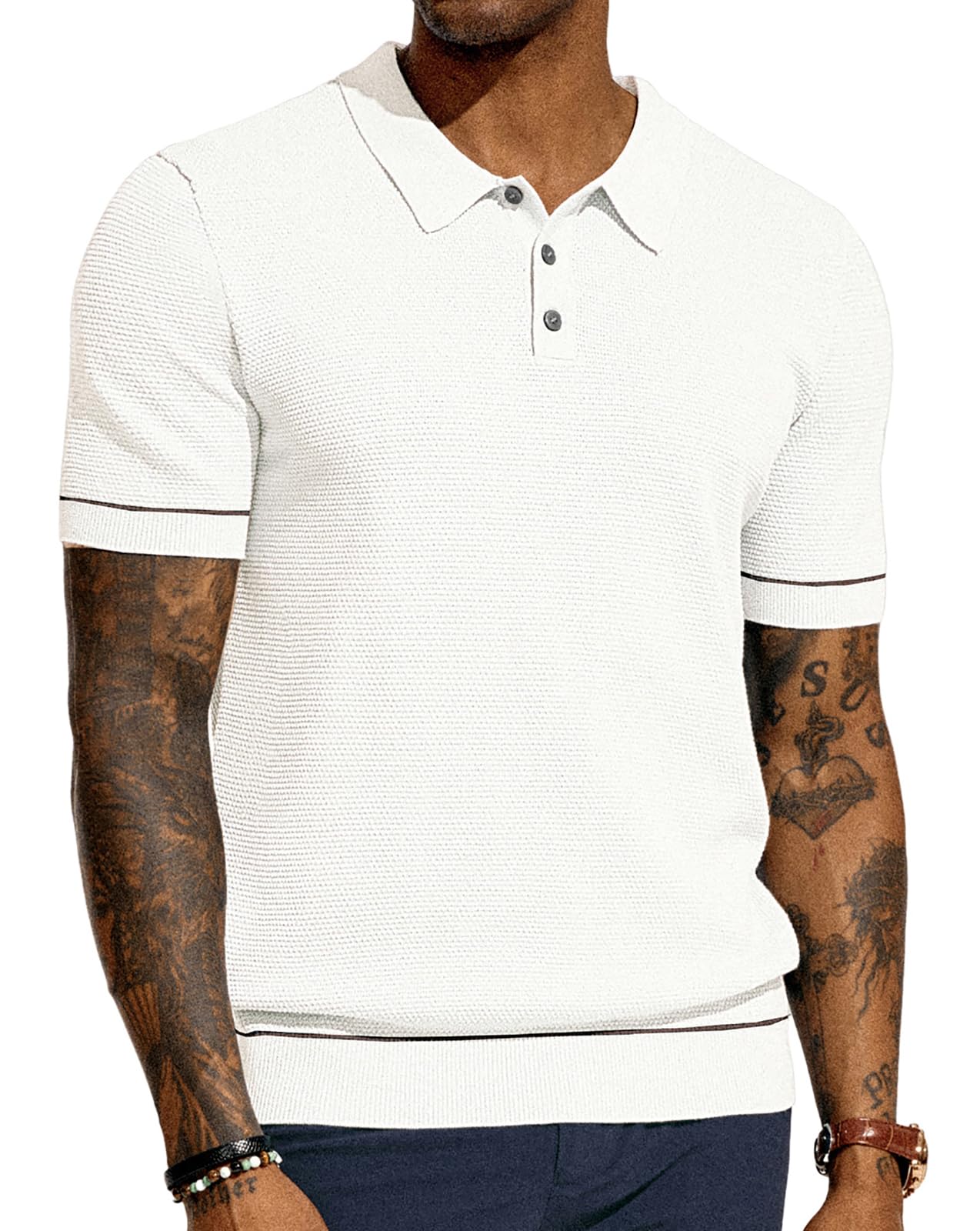 Mens Polo Shirts Short Sleeve Textured Knit Polo Shirts