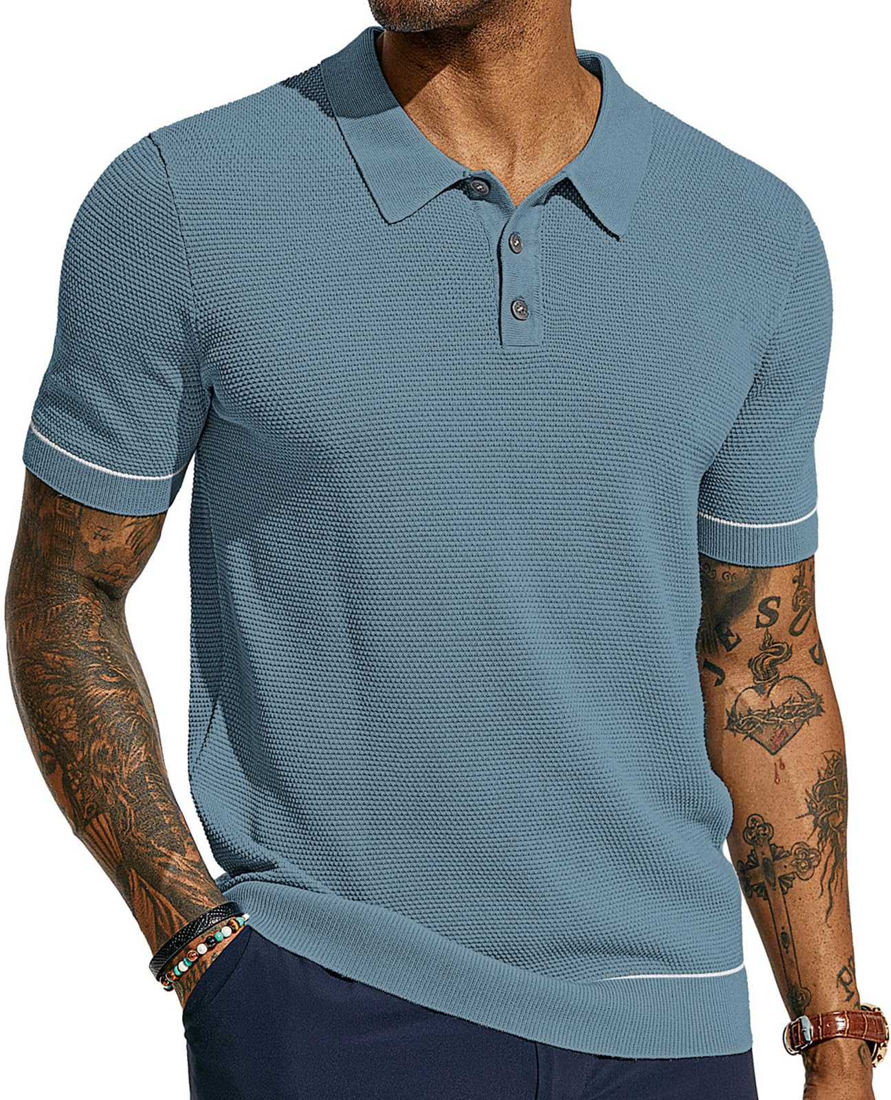 Mens Polo Shirts Short Sleeve Textured Knit Polo Shirts