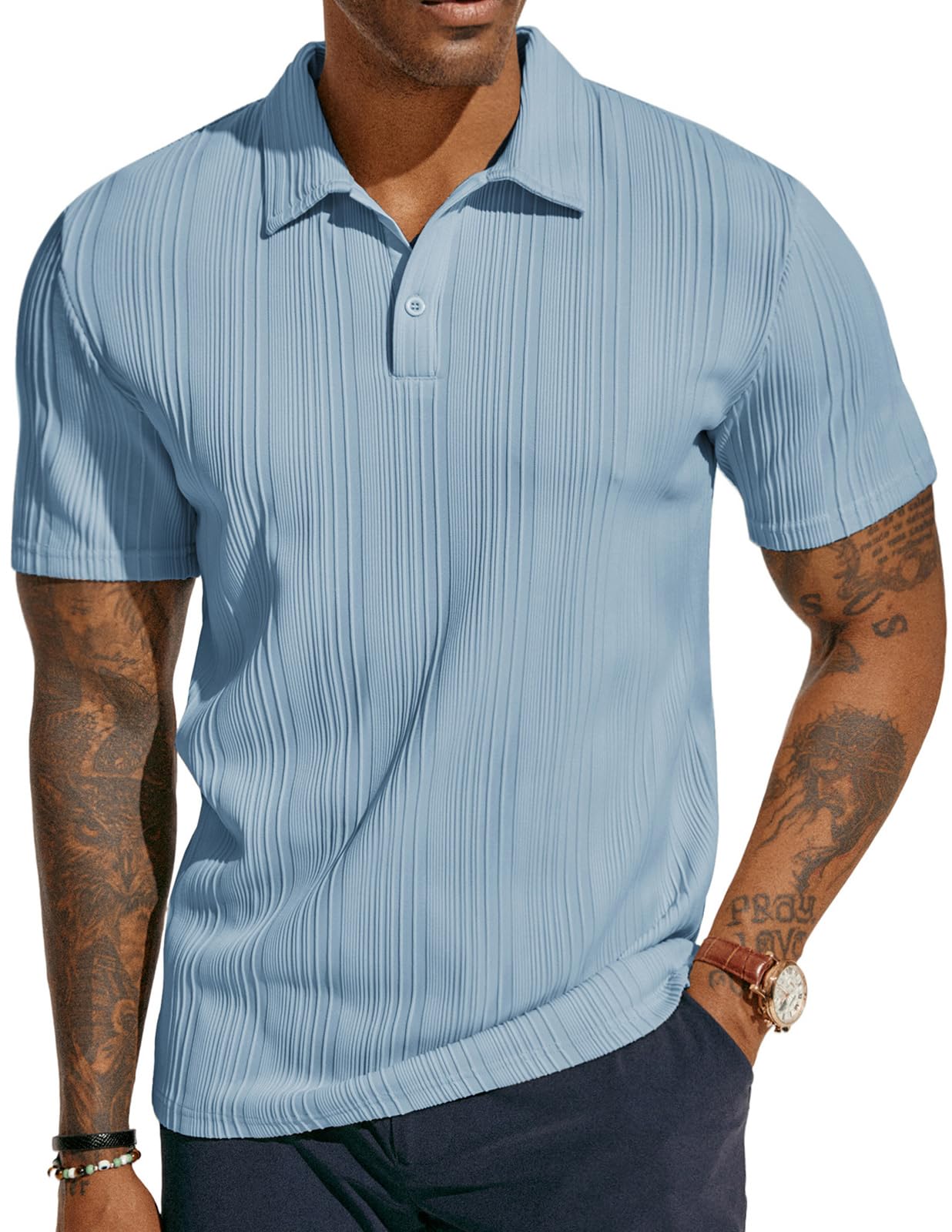 Mens Textured Knit Polo Shirts Regular Fit Stretchy Golf Shirts