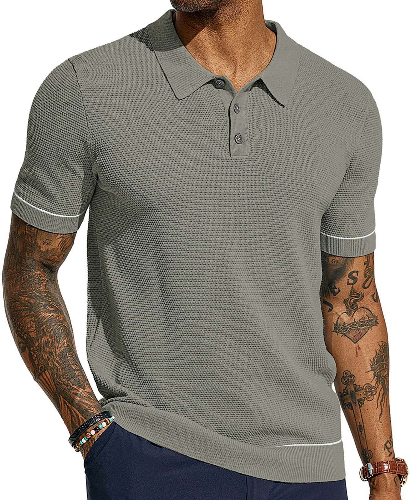 Mens Polo Shirts Short Sleeve Textured Knit Polo Shirts