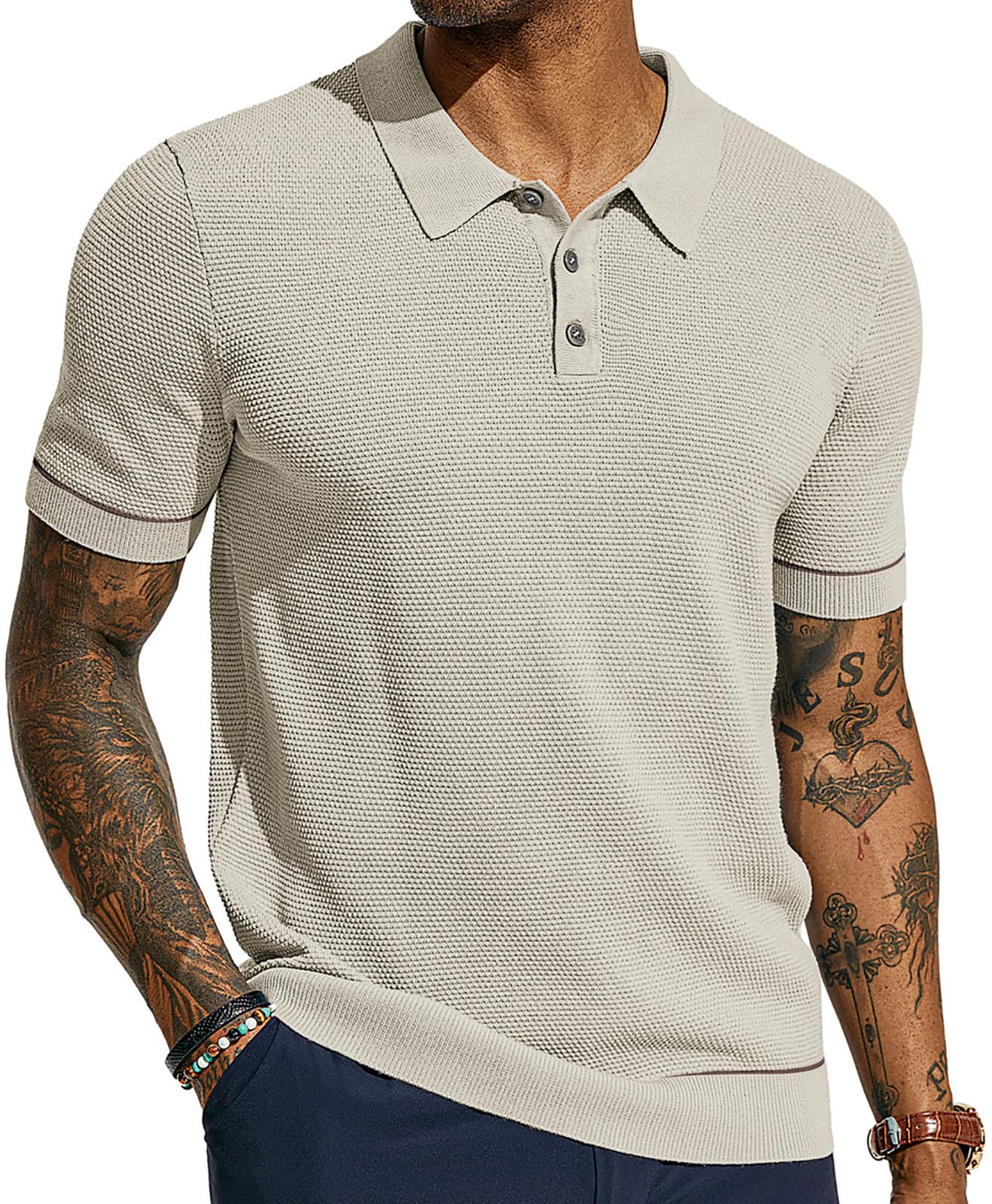 Mens Polo Shirts Short Sleeve Textured Knit Polo Shirts