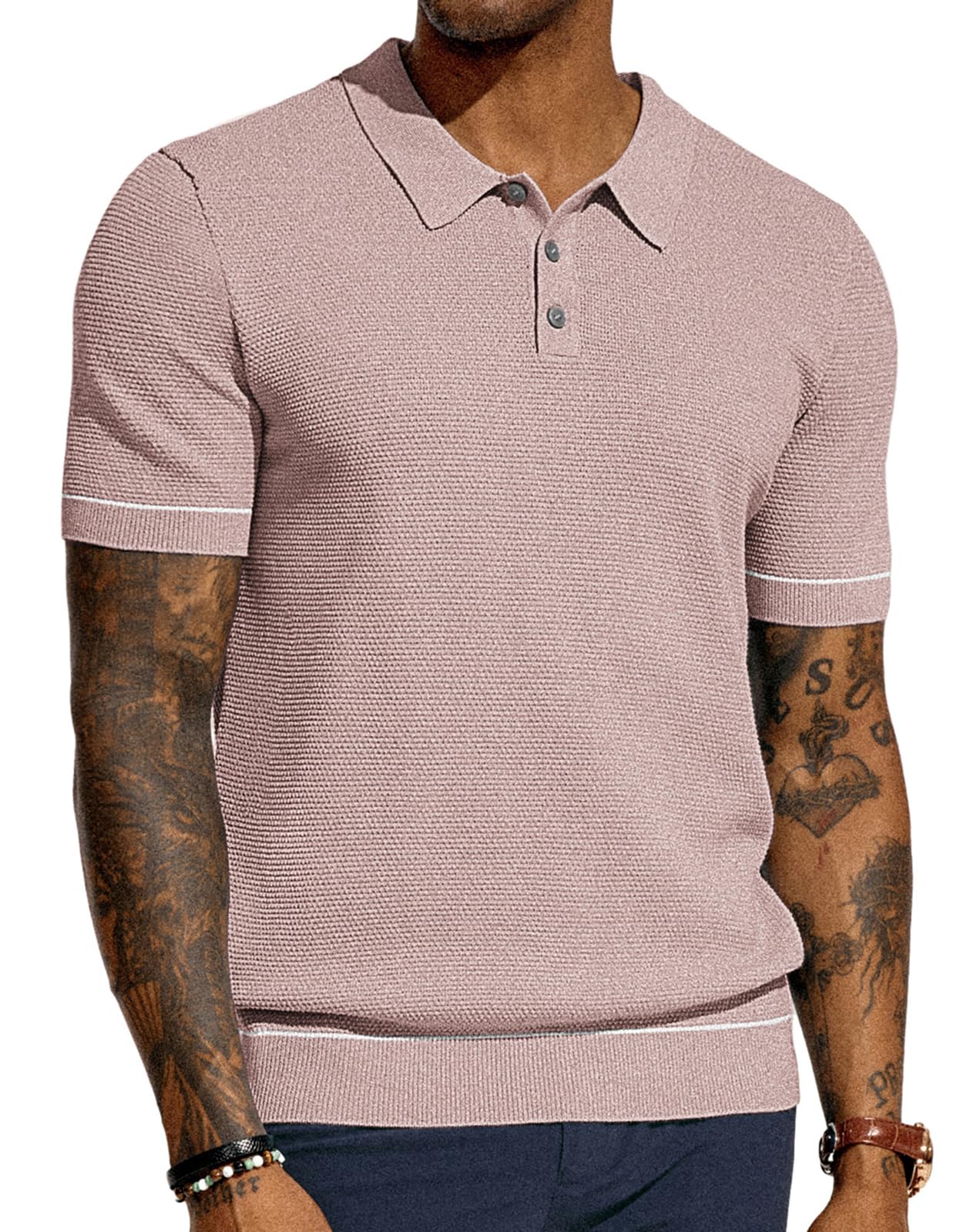 Mens Polo Shirts Short Sleeve Textured Knit Polo Shirts