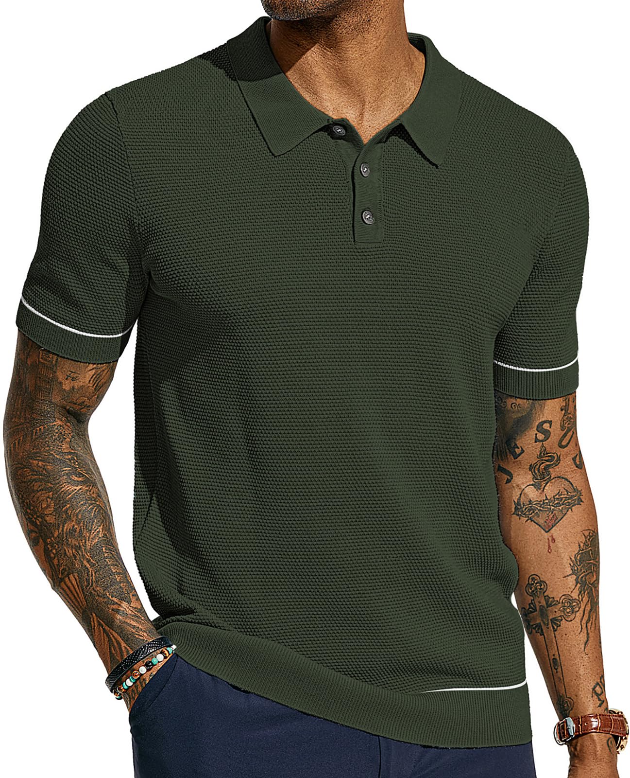 Mens Polo Shirts Short Sleeve Textured Knit Polo Shirts