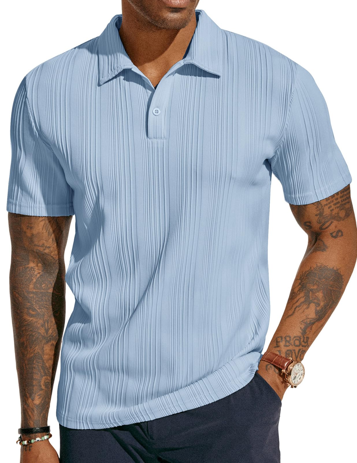 Mens Textured Knit Polo Shirts Regular Fit Stretchy Golf Shirts