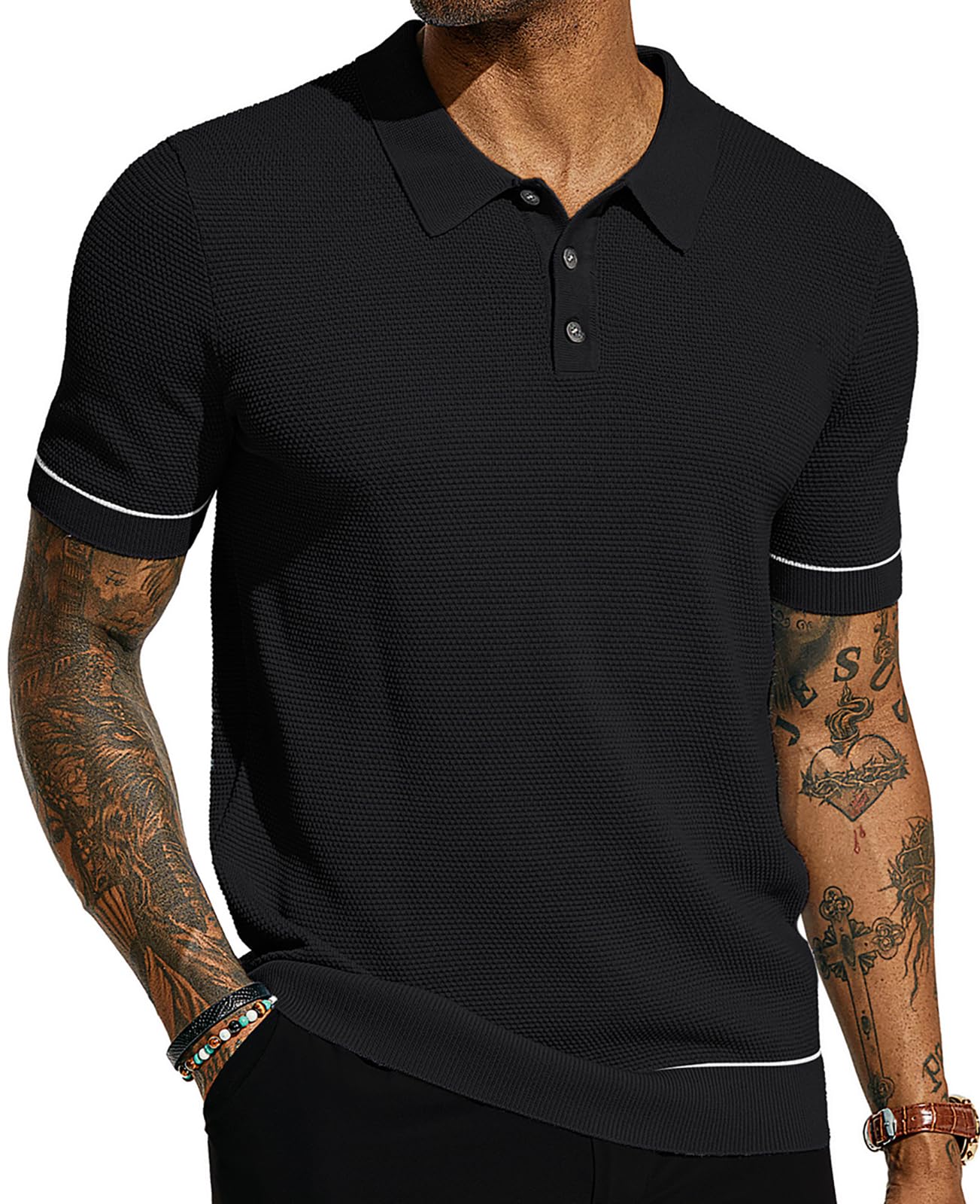 Mens Polo Shirts Short Sleeve Textured Knit Polo Shirts