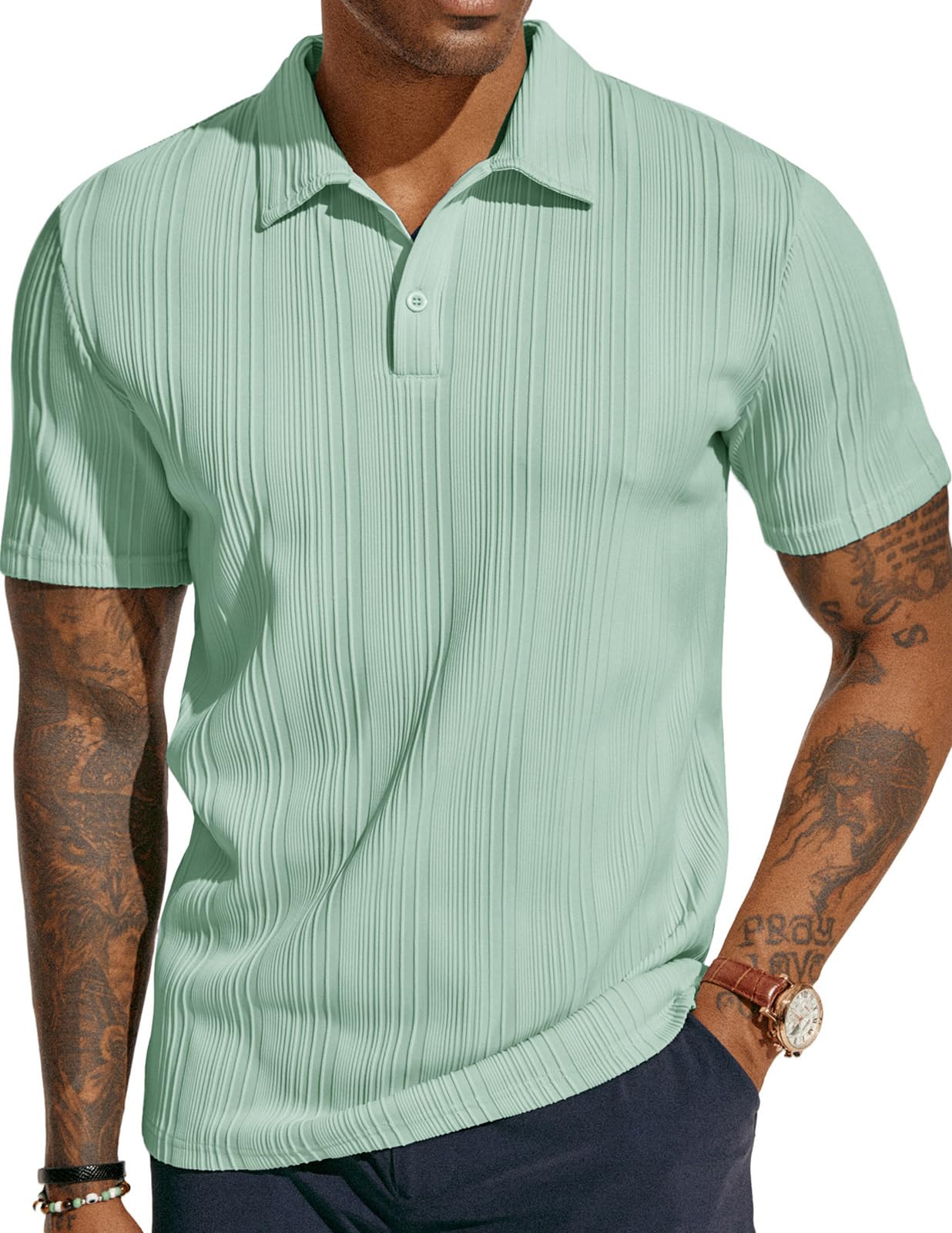 Mens Textured Knit Polo Shirts Regular Fit Stretchy Golf Shirts