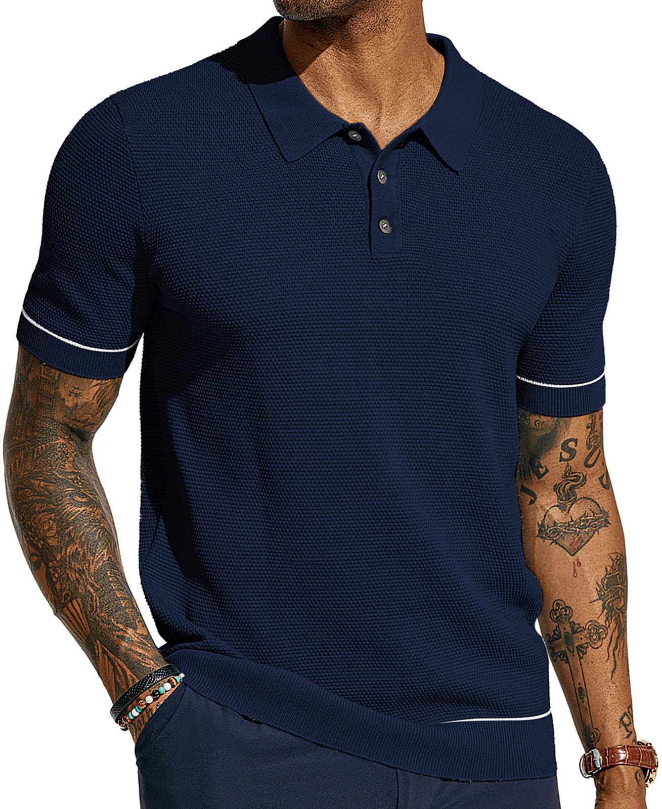 Mens Polo Shirts Short Sleeve Textured Knit Polo Shirts