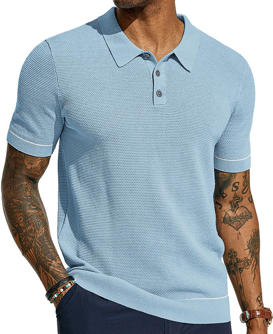 Mens Polo Shirts Short Sleeve Textured Knit Polo Shirts