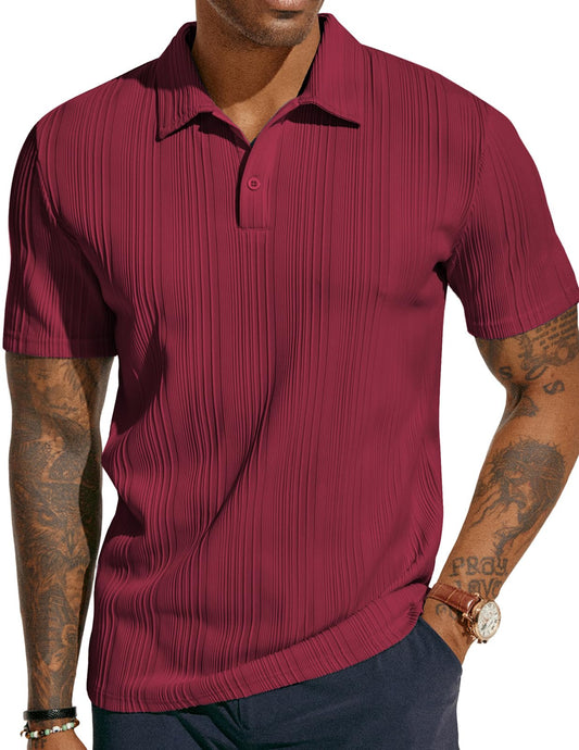 Mens Textured Knit Polo Shirts Regular Fit Stretchy Golf Shirts