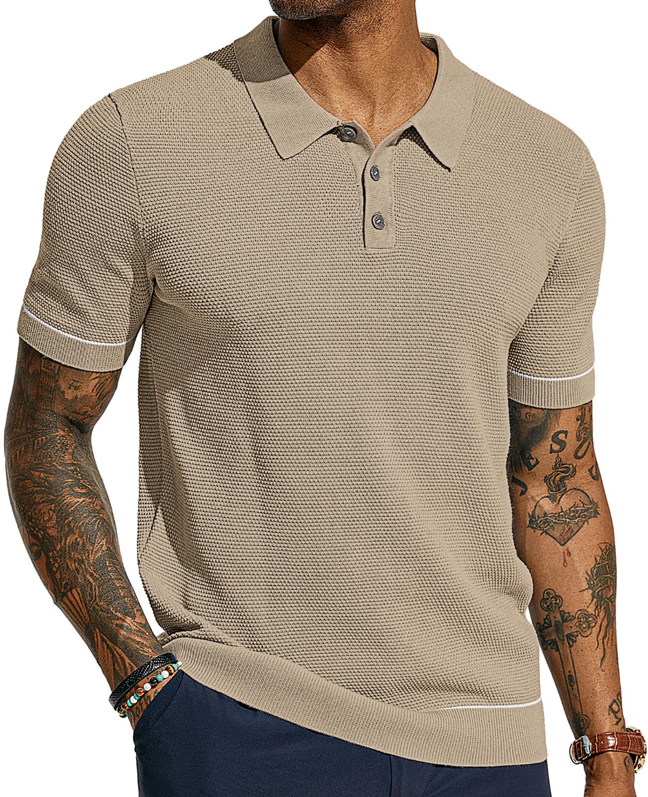 Mens Polo Shirts Short Sleeve Textured Knit Polo Shirts