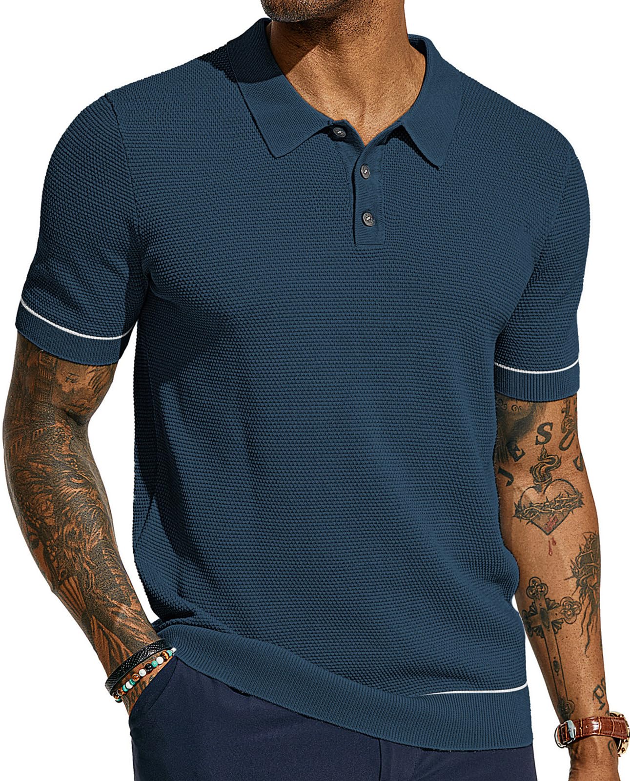 Mens Polo Shirts Short Sleeve Textured Knit Polo Shirts