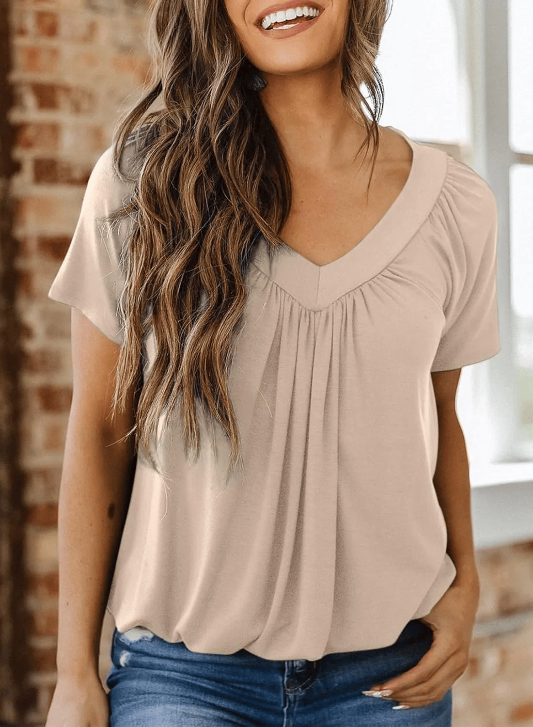 ✨Women's Casual Short Sleeve V Neck Basic T-shirts